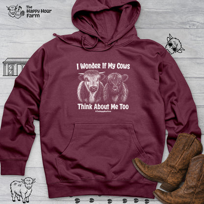 I Wonder If My Cows Think About Me Too Hooded Sweatshirt