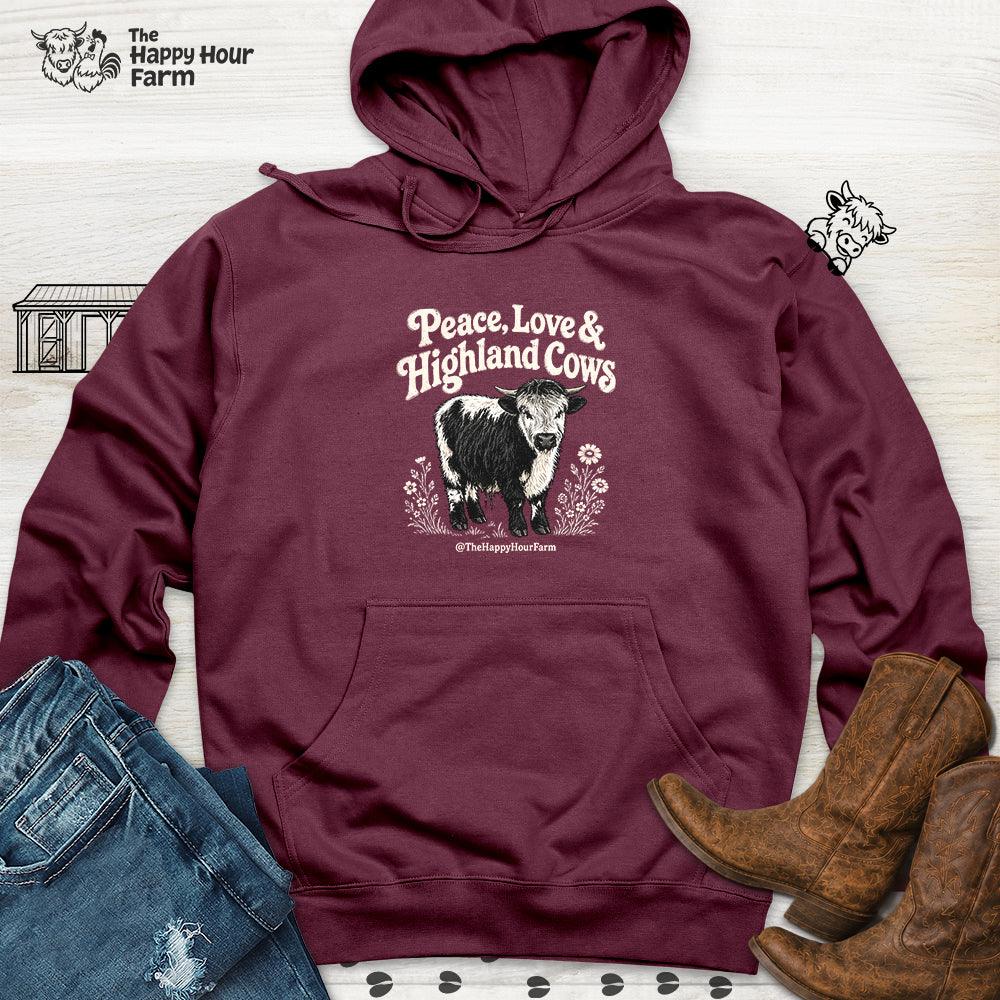 Peace, Love & Highland Cows Hooded Sweatshirt