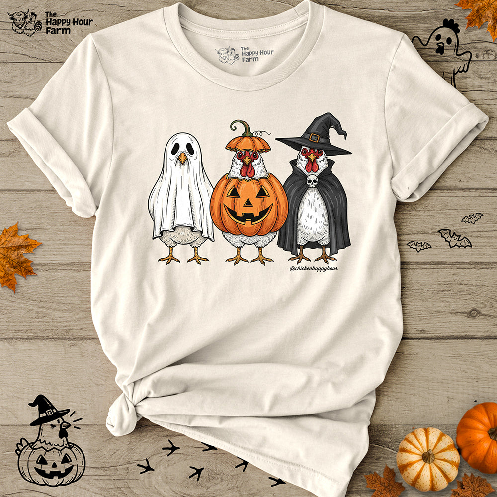 Chickens Wearing Halloween Costumes Unisex Tee