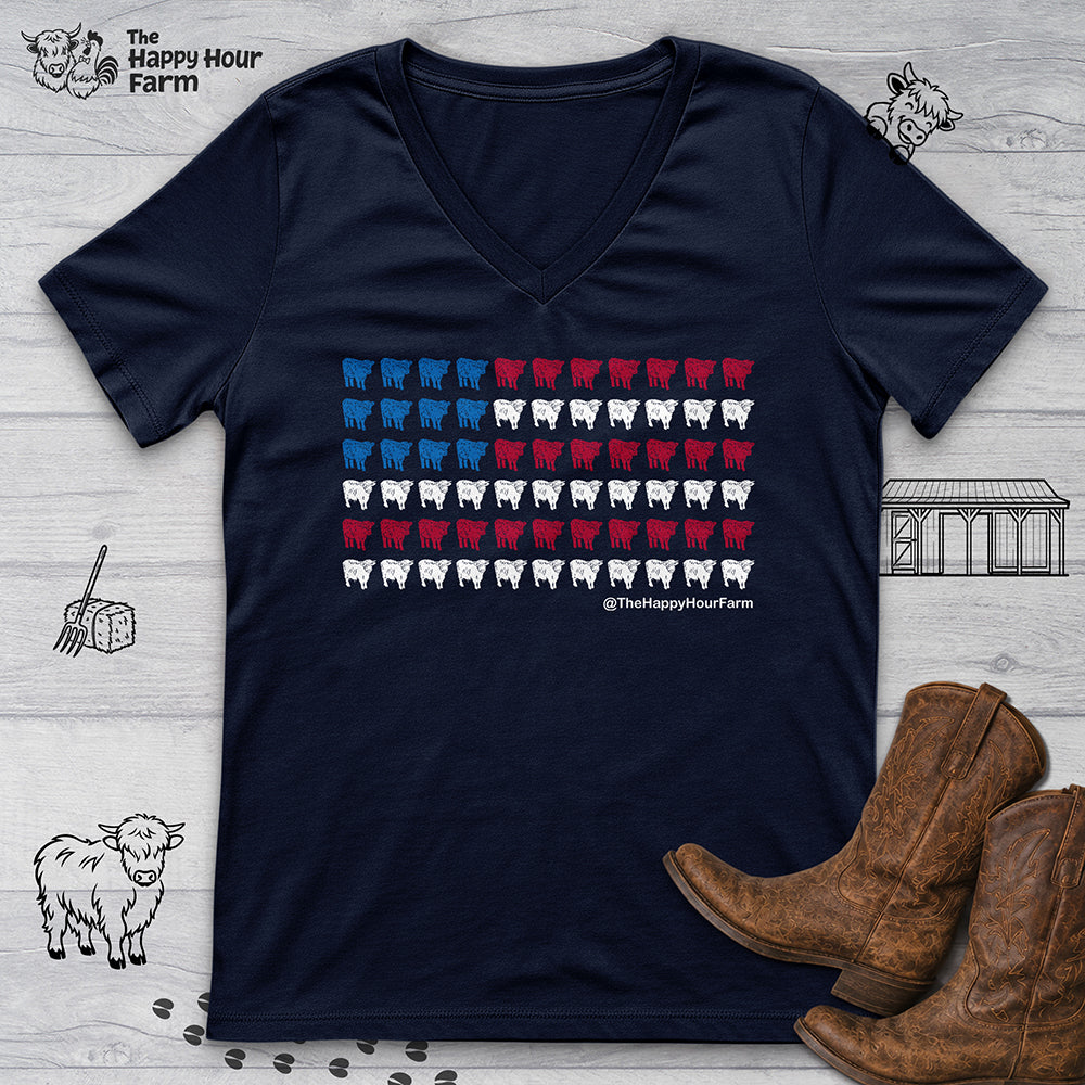 American Flag Cows V-Neck Tee