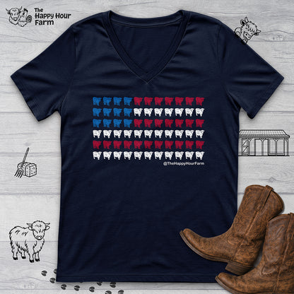 American Flag Cows V-Neck Tee