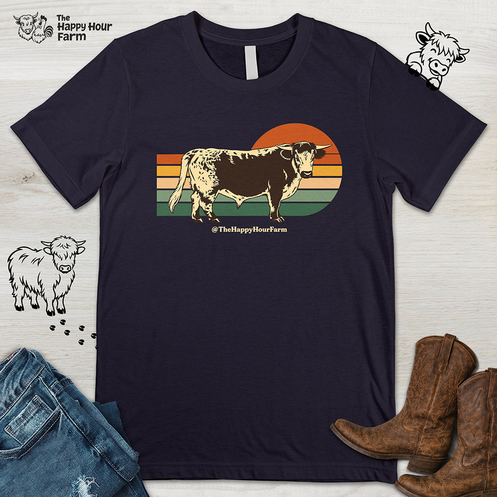 Retro Sunset Cow Unisex Tee