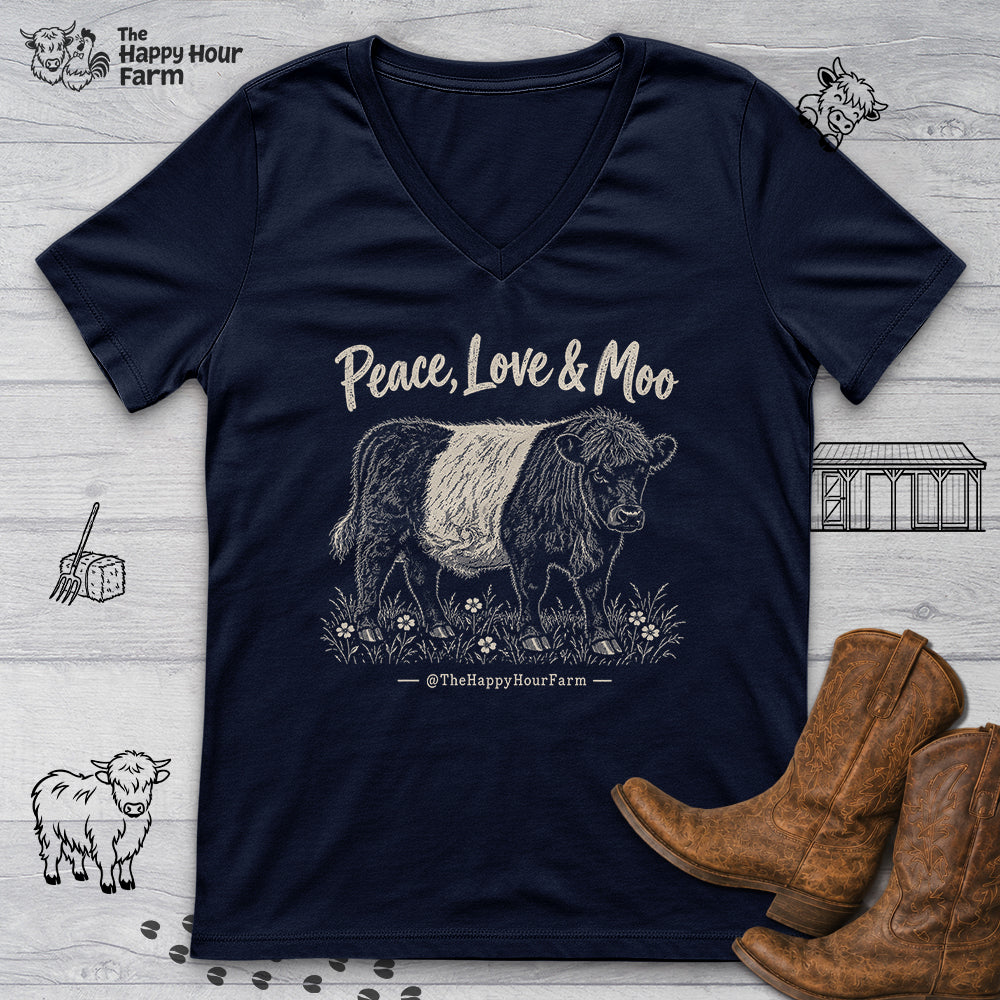 Peace, Love & Moo V-Neck Tee