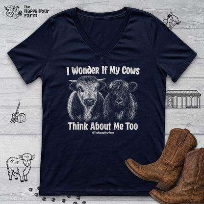 I Wonder If My Cows Think About Me Too V-Neck Tee