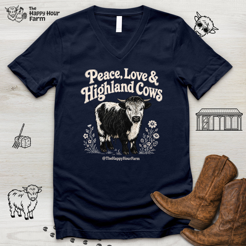 Peace, Love & Highland Cows V-Neck Tee