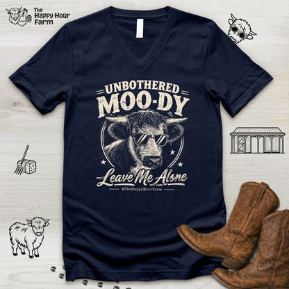 Unbothered Moo-Dy Leave Me Alone V-Neck Tee