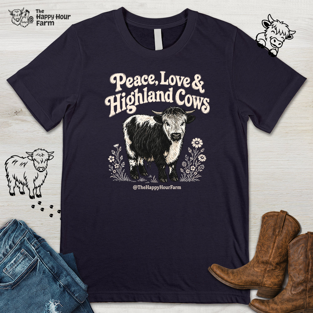Peace, Love & Highland Cows Unisex Tee