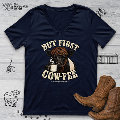But First COW-FEE V-Neck Tee