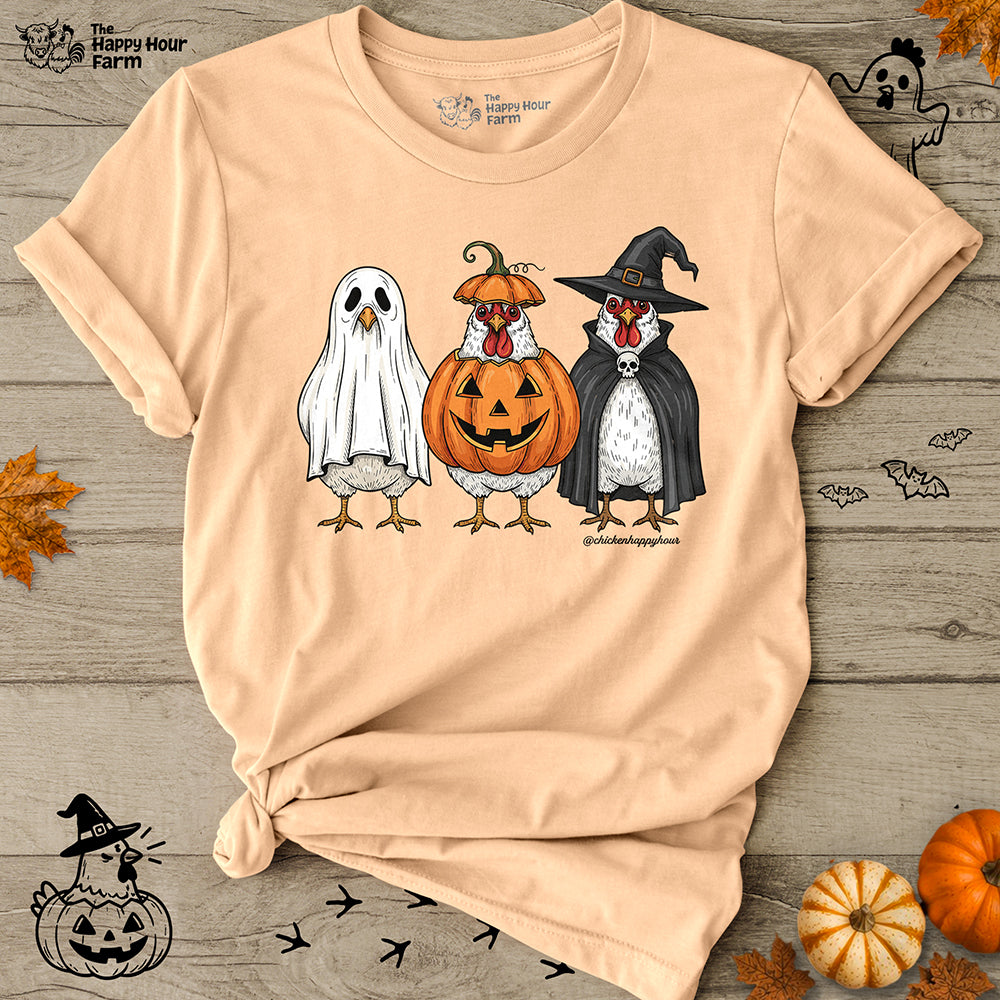 Chickens Wearing Halloween Costumes Unisex Tee