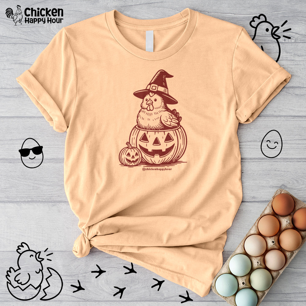 Halloween Chicken Witch in Pumpkin Unisex Tee