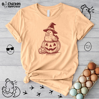 Halloween Chicken Witch in Pumpkin Unisex Tee