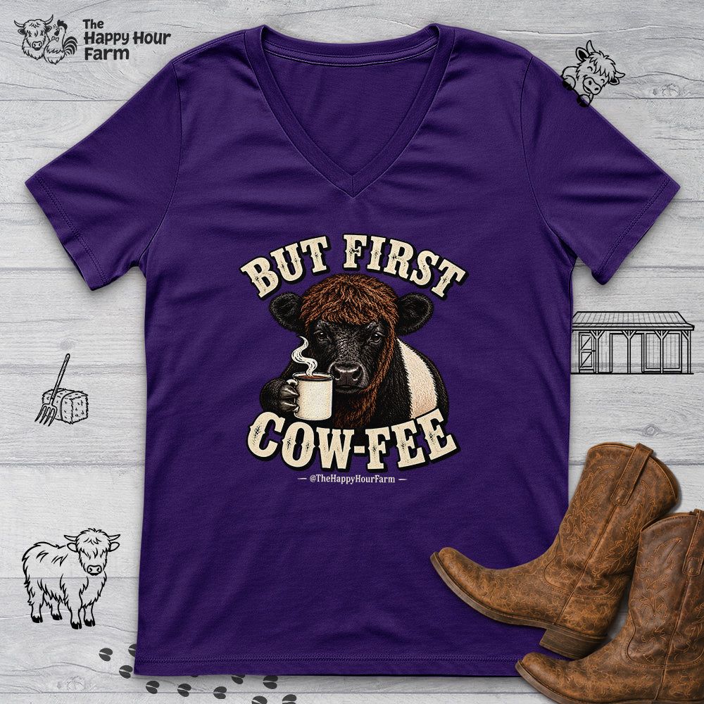 But First COW-FEE V-Neck Tee