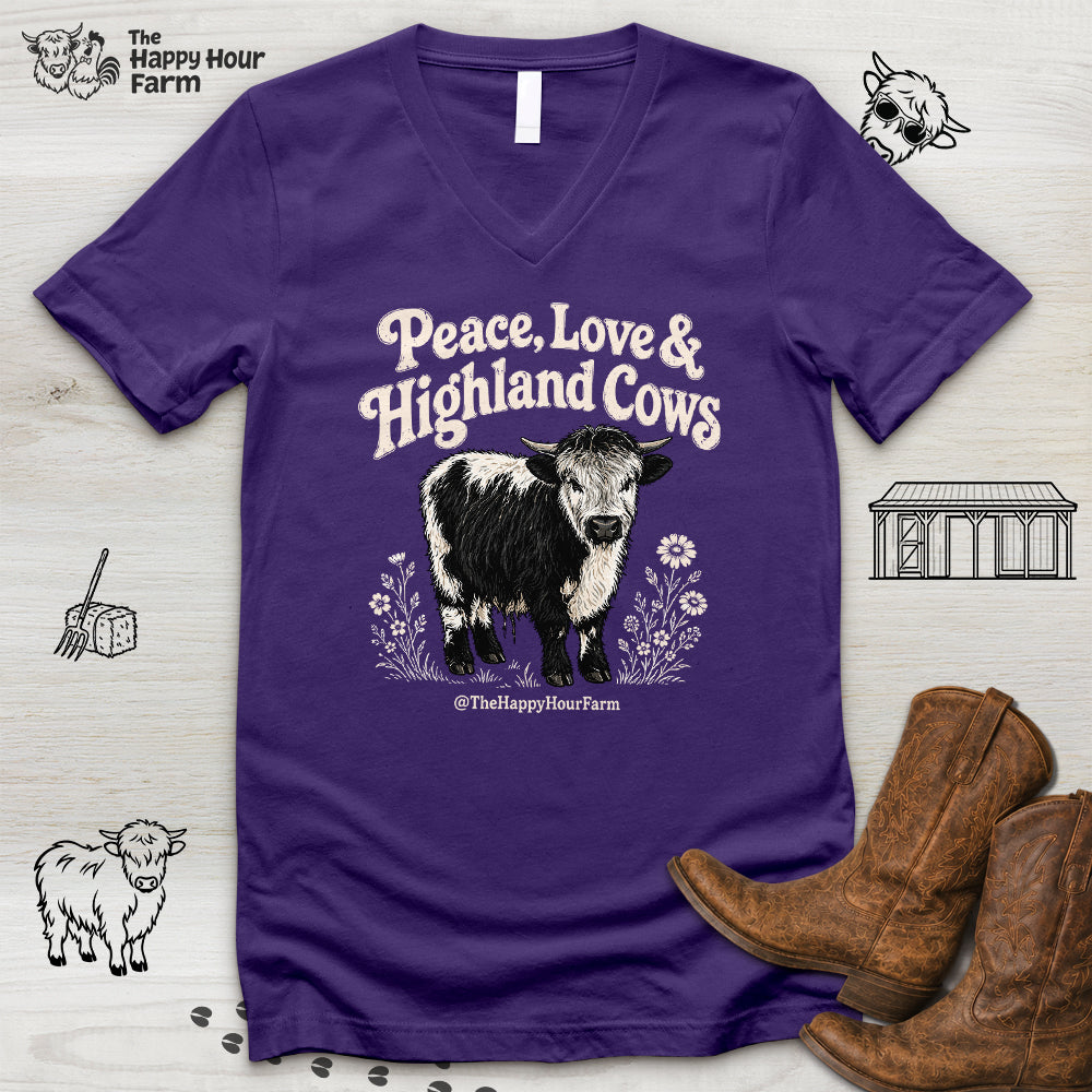 Peace, Love & Highland Cows V-Neck Tee