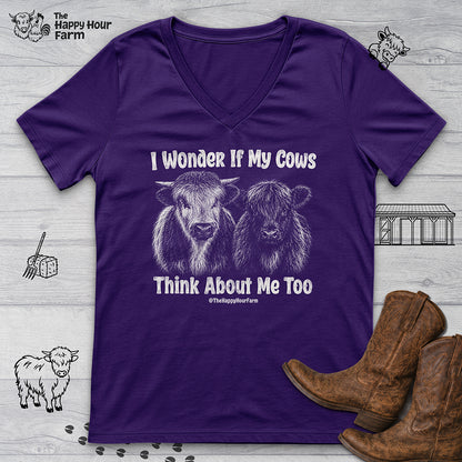 I Wonder If My Cows Think About Me Too V-Neck Tee