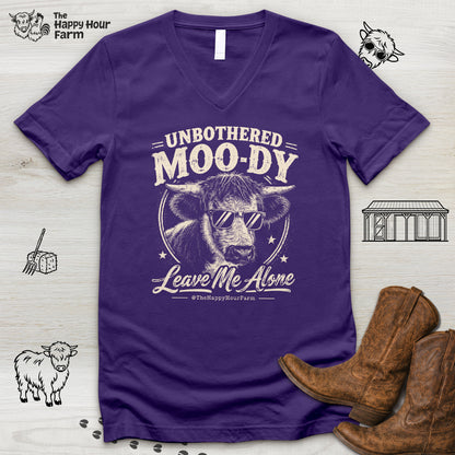 Unbothered Moo-Dy Leave Me Alone V-Neck Tee