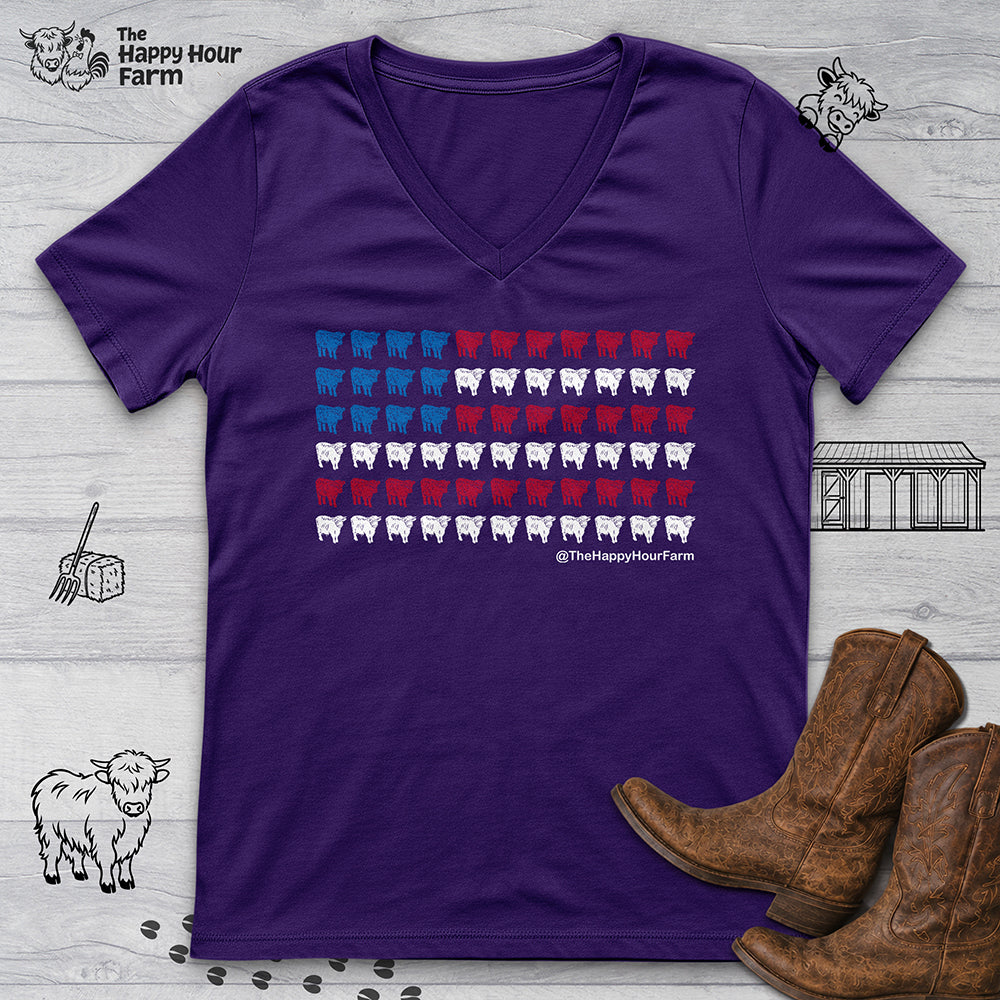 American Flag Cows V-Neck Tee