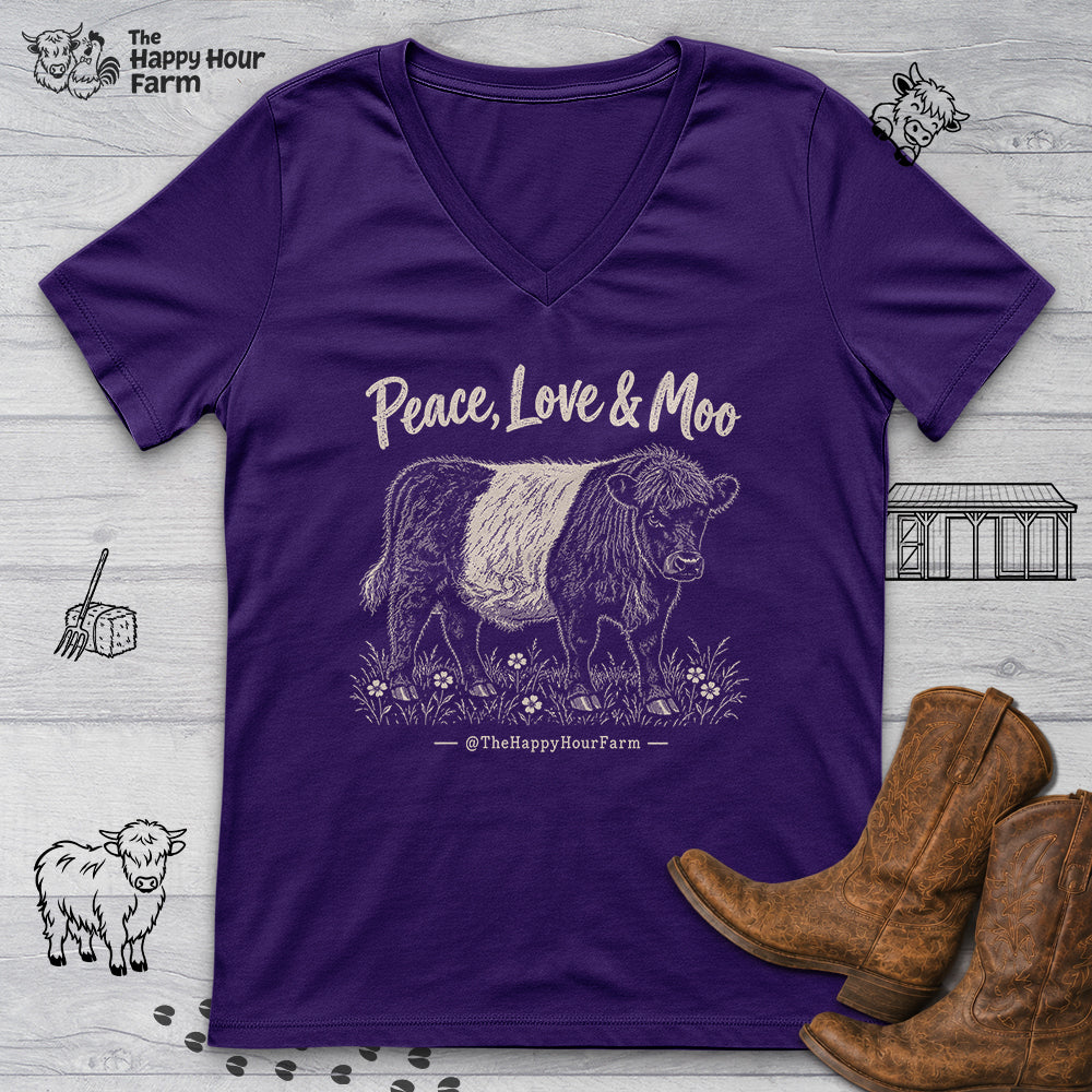 Peace, Love & Moo V-Neck Tee
