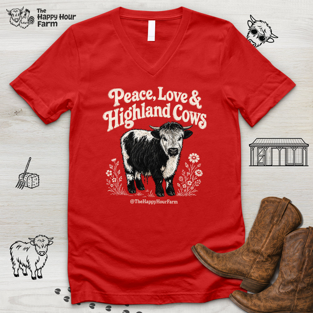 Peace, Love & Highland Cows V-Neck Tee