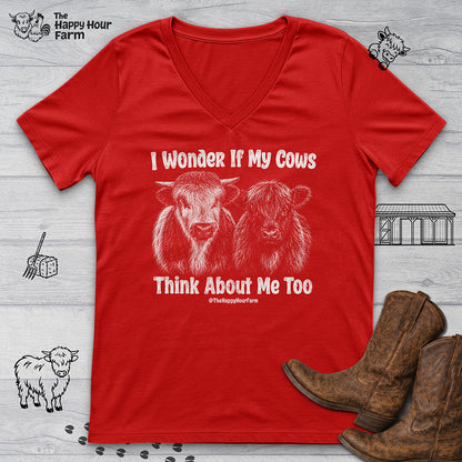 I Wonder If My Cows Think About Me Too V-Neck Tee
