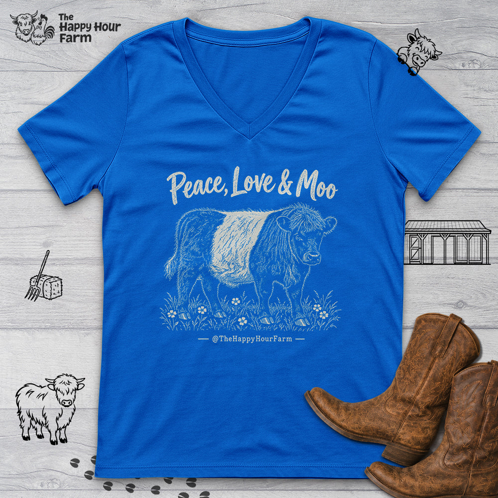Peace, Love & Moo V-Neck Tee
