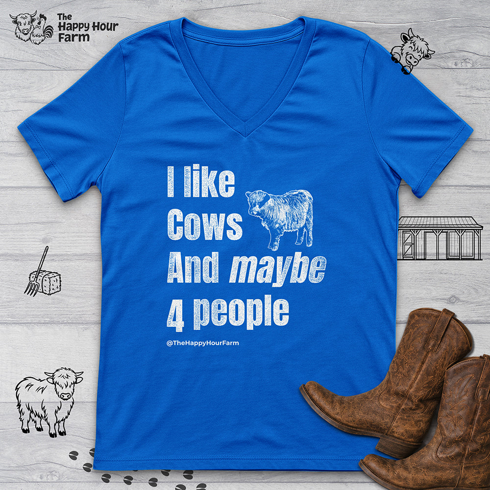 I Like Cows and Maybe 4 People V-Neck Tee