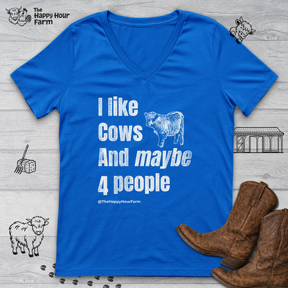 I Like Cows and Maybe 4 People V-Neck Tee