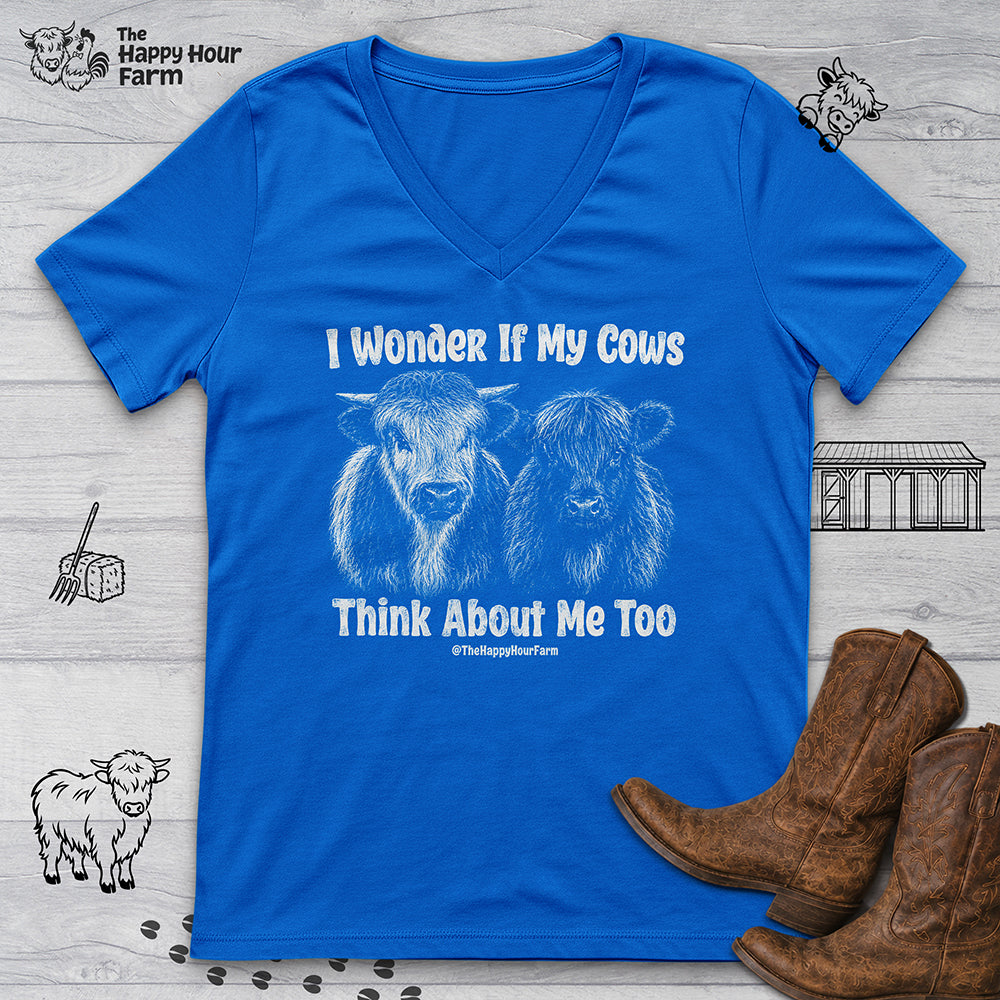 I Wonder If My Cows Think About Me Too V-Neck Tee