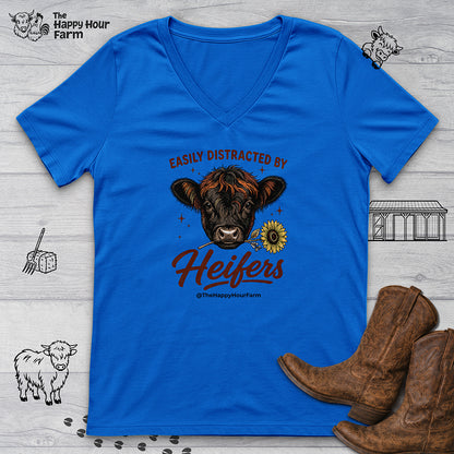 Easily Distracted by Heifer V-Neck Tee