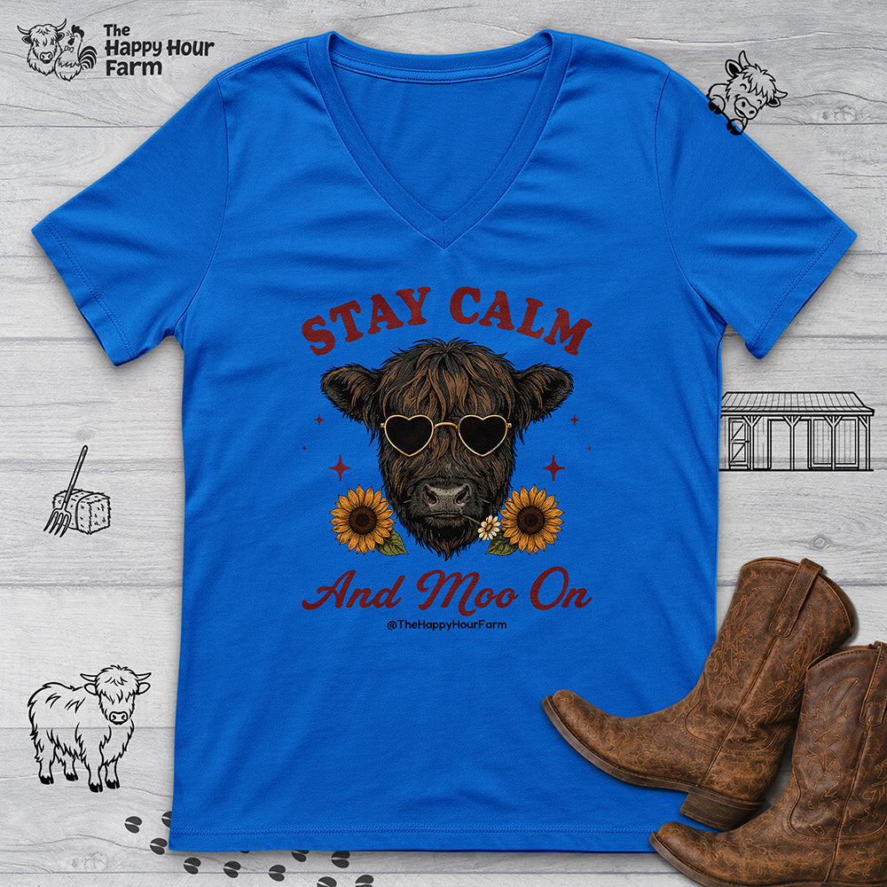 Stay Calm And Moo On V-Neck Tee