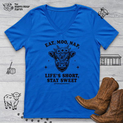 Eat, Moo, Nap V-Neck Tee
