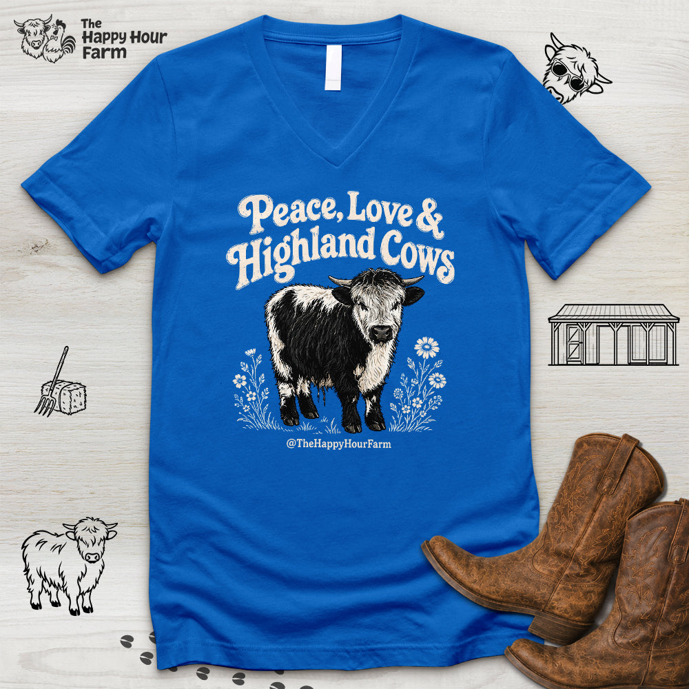 Peace, Love & Highland Cows V-Neck Tee