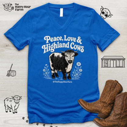 Peace, Love & Highland Cows V-Neck Tee