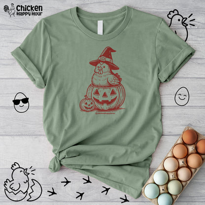 Halloween Chicken Witch in Pumpkin Unisex Tee
