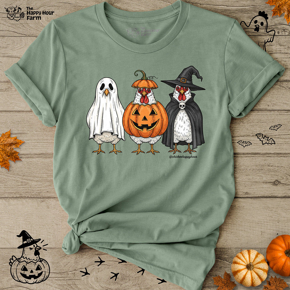Chickens Wearing Halloween Costumes Unisex Tee