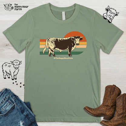 Retro Sunset Cow Unisex Tee