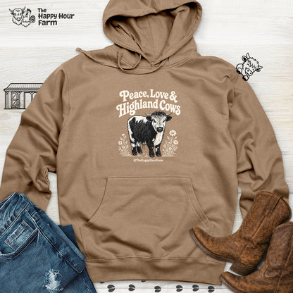 Peace, Love & Highland Cows Hooded Sweatshirt