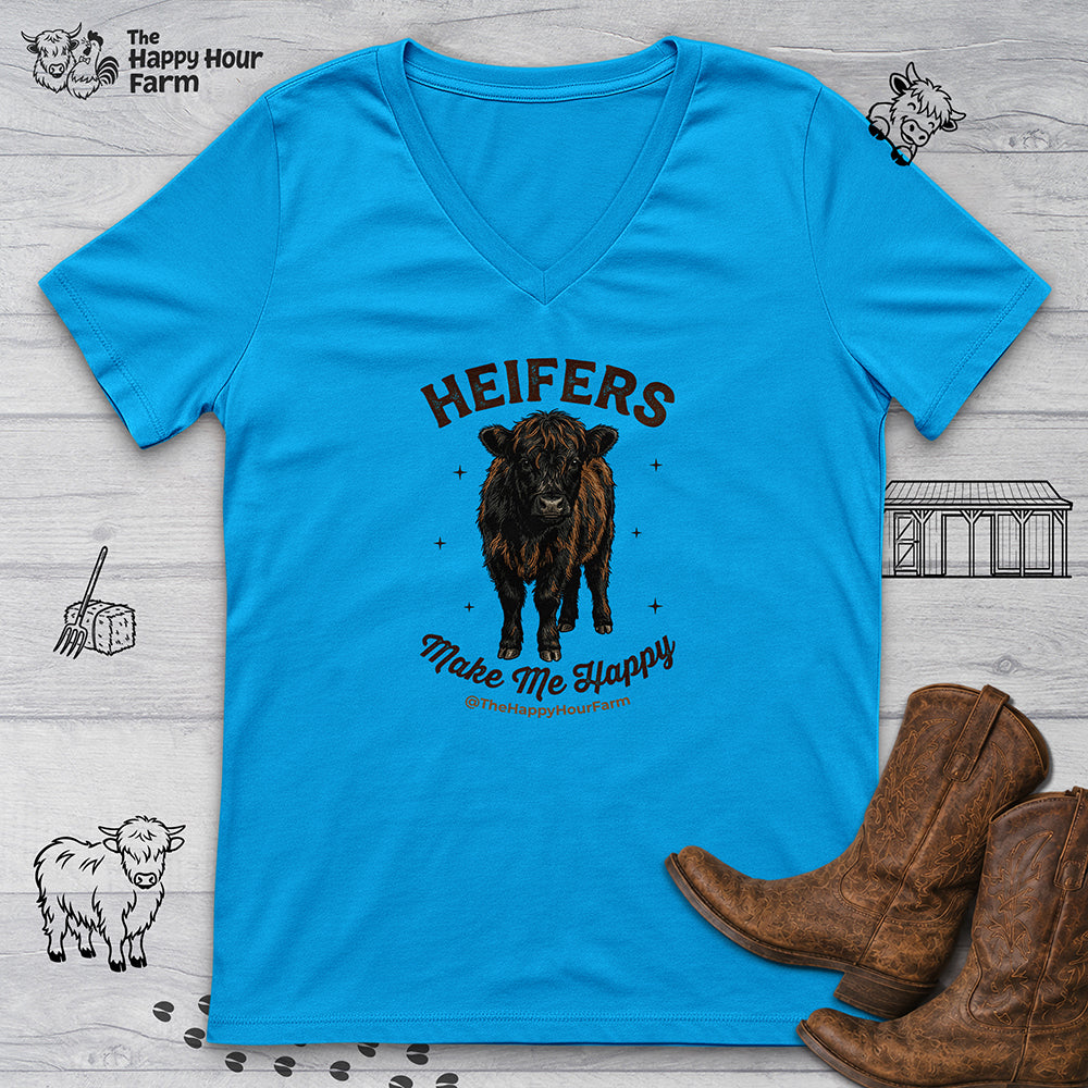 Heifers Make Me Happy V-Neck Tee
