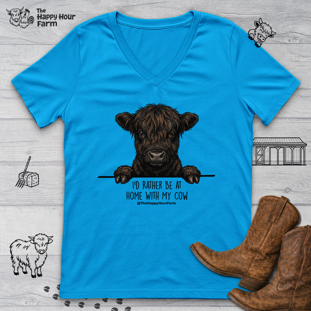 I'd Rather Be at Home With My Cow V-Neck Tee
