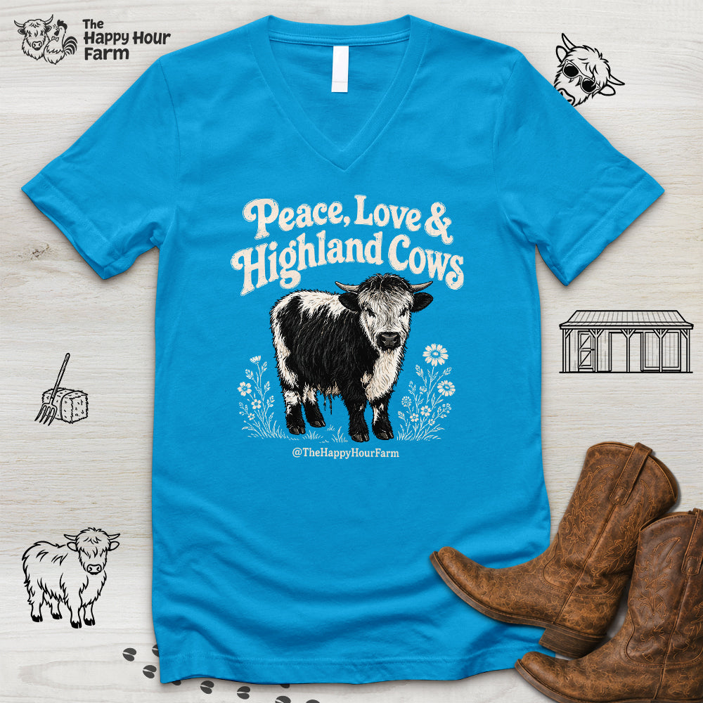 Peace, Love & Highland Cows V-Neck Tee