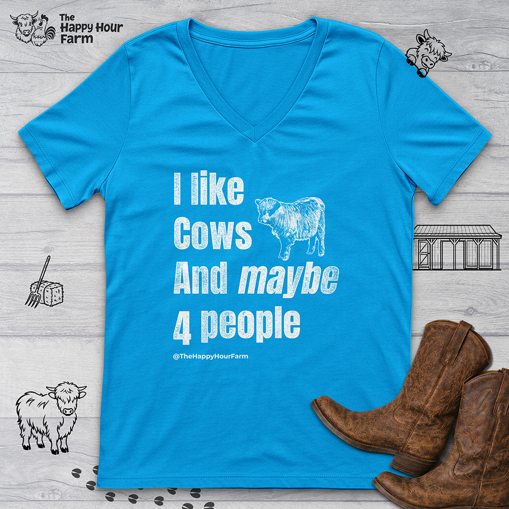 I Like Cows and Maybe 4 People V-Neck Tee