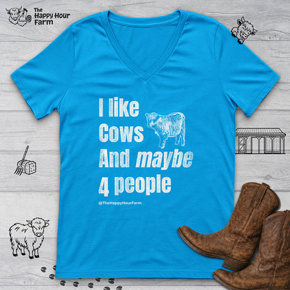 I Like Cows and Maybe 4 People V-Neck Tee