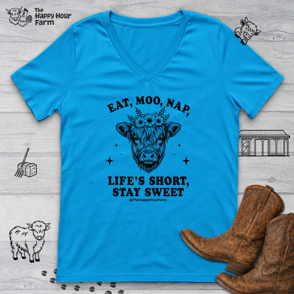 Eat, Moo, Nap V-Neck Tee