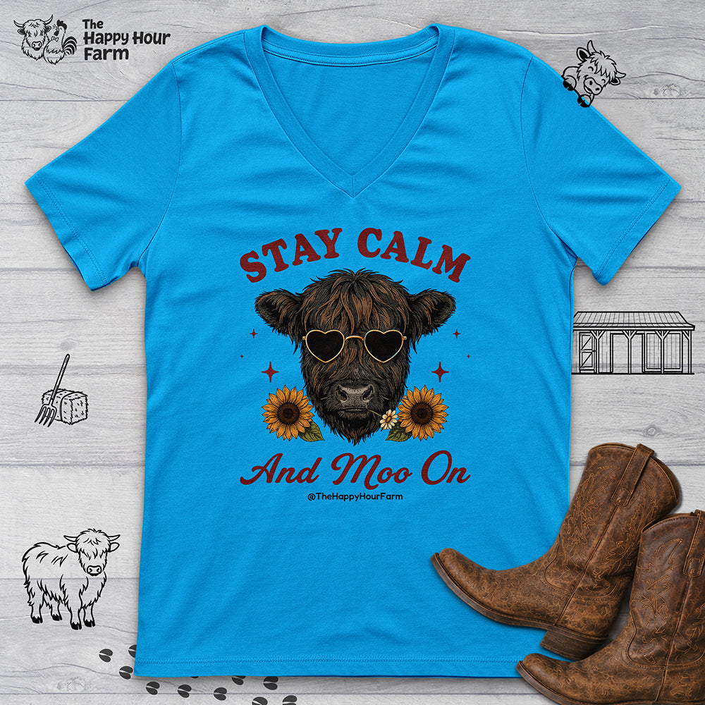 Stay Calm And Moo On V-Neck Tee