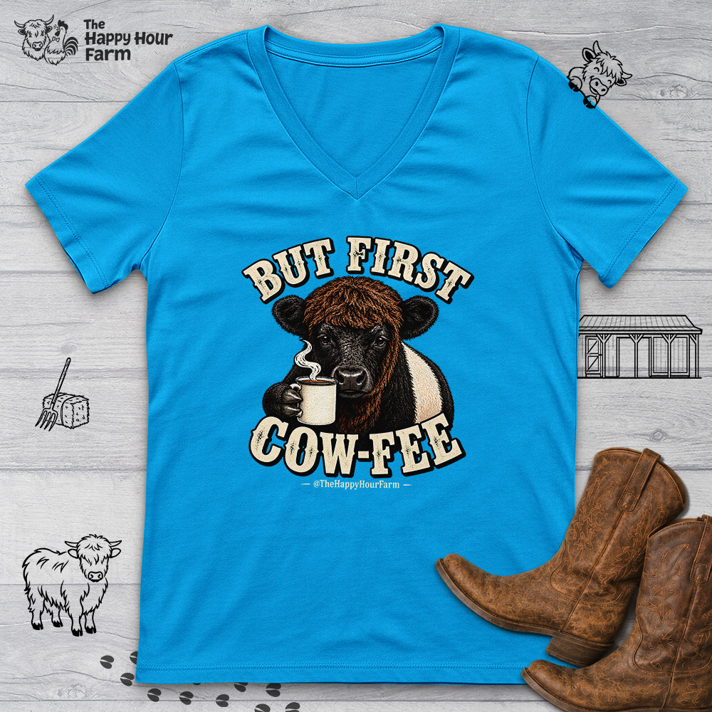 But First COW-FEE V-Neck Tee