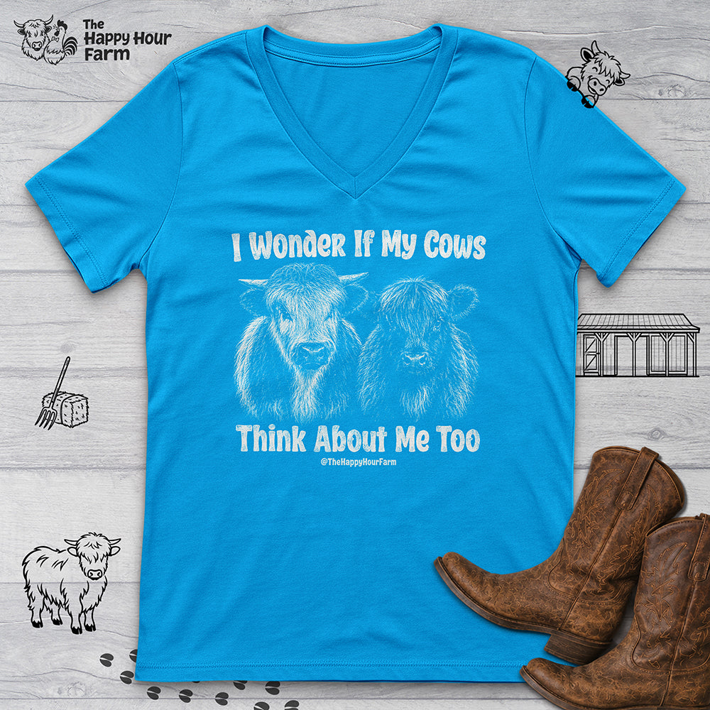 I Wonder If My Cows Think About Me Too V-Neck Tee