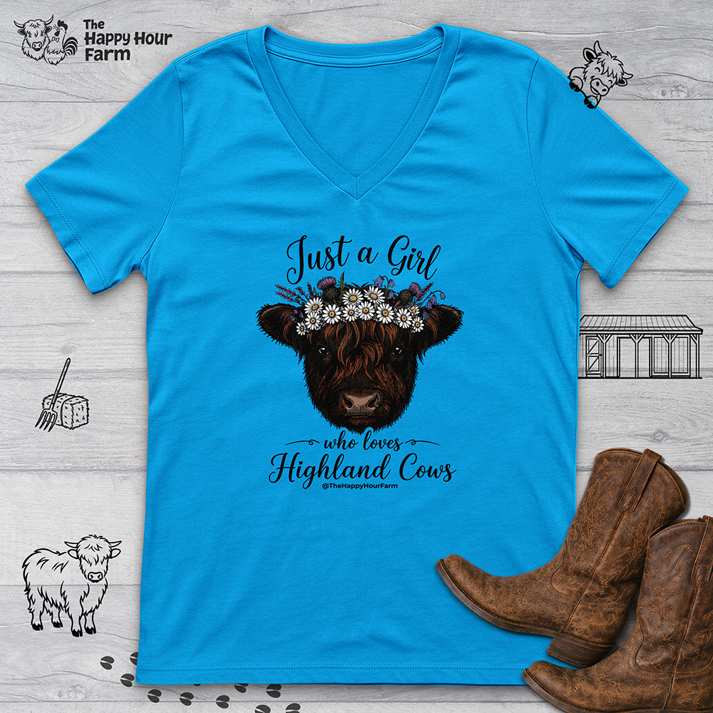 Just a Girl Who Love Highland Cow V-Neck Tee