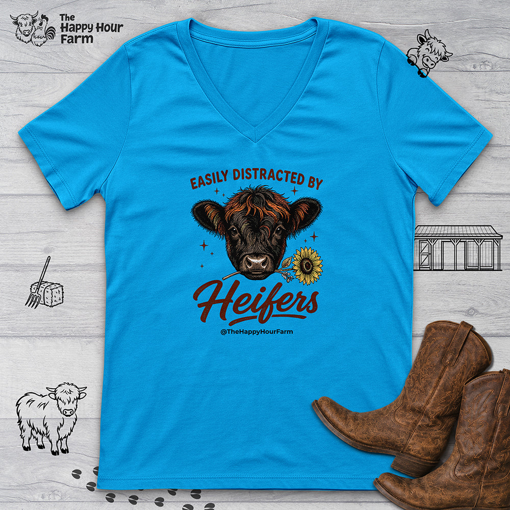 Easily Distracted by Heifer V-Neck Tee