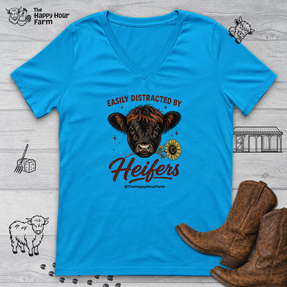 Easily Distracted by Heifer V-Neck Tee