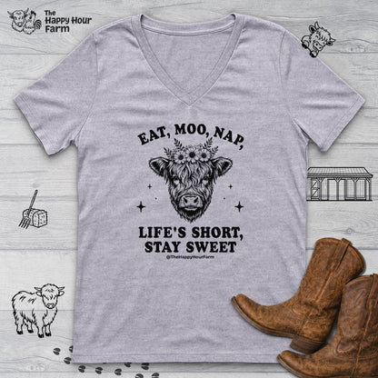 Eat, Moo, Nap V-Neck Tee