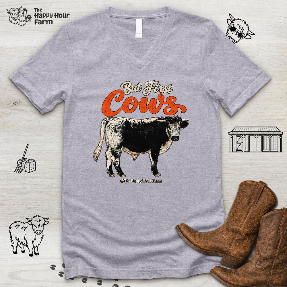 But First Cows V-Neck Tee